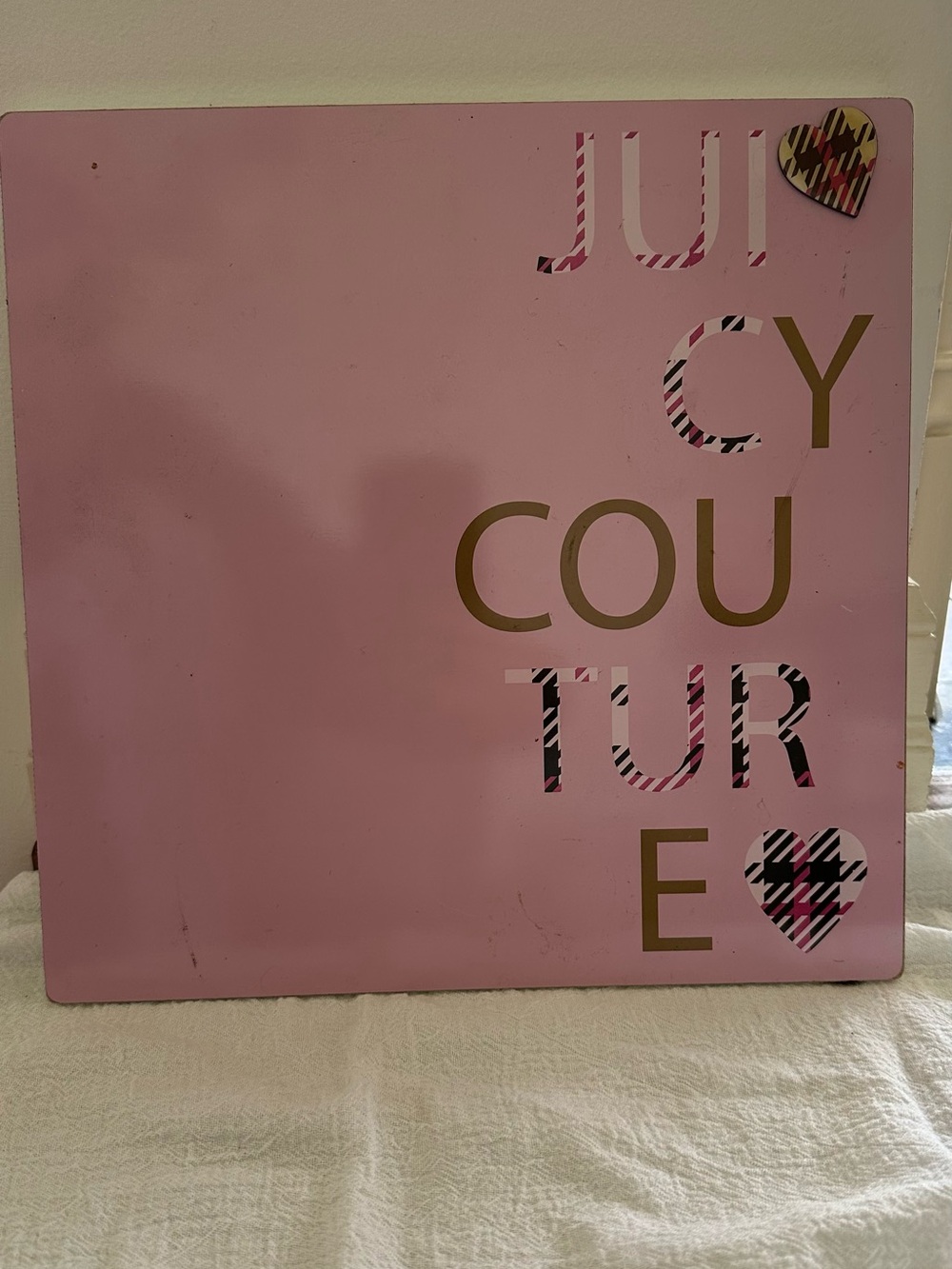 Juicy Couture Pink Plaid Lettering Wall Sign